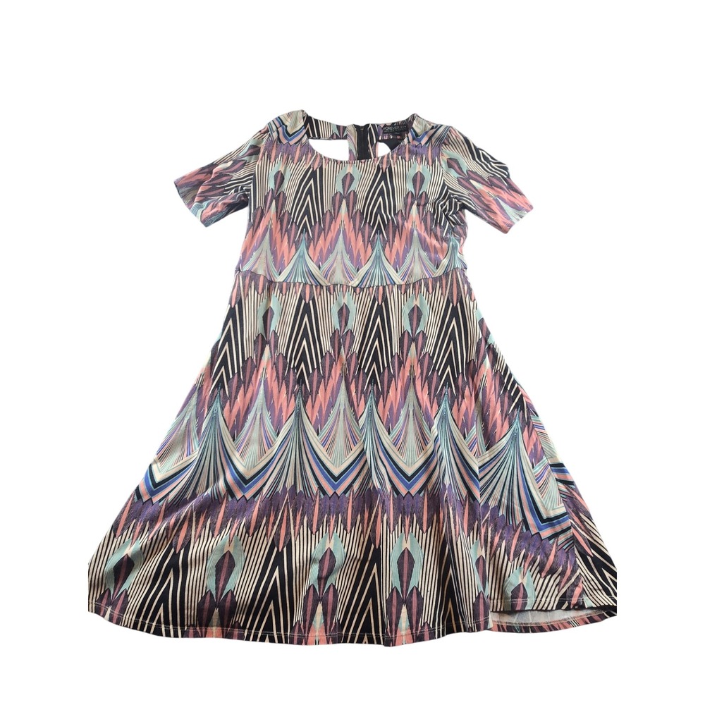 Forever 21+ Plus Size 2X Geometric Chevron Print Cutout Back Fit & Flare Dress